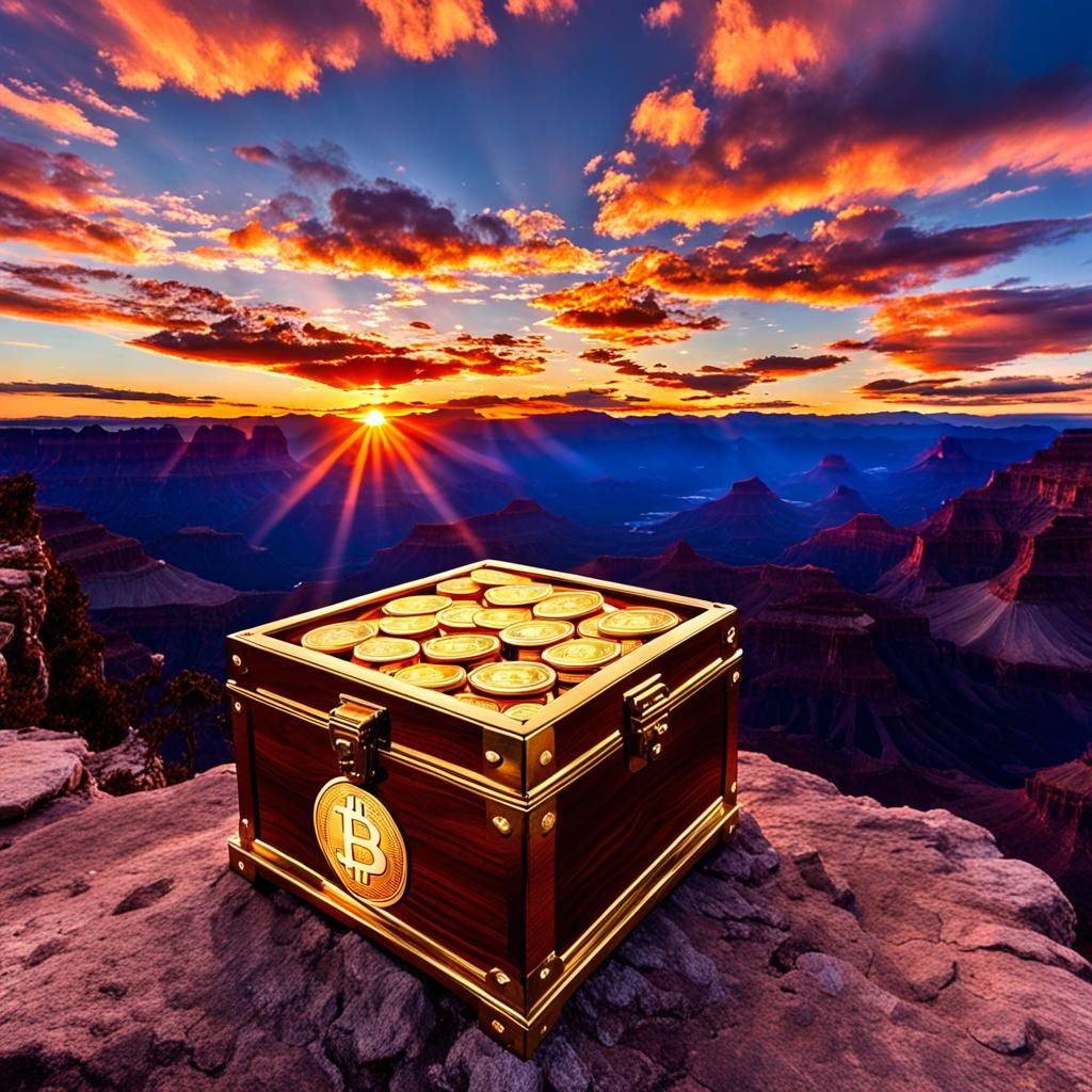 Bitcoin Box Overlooking Grand Canyon in Synthwave Style