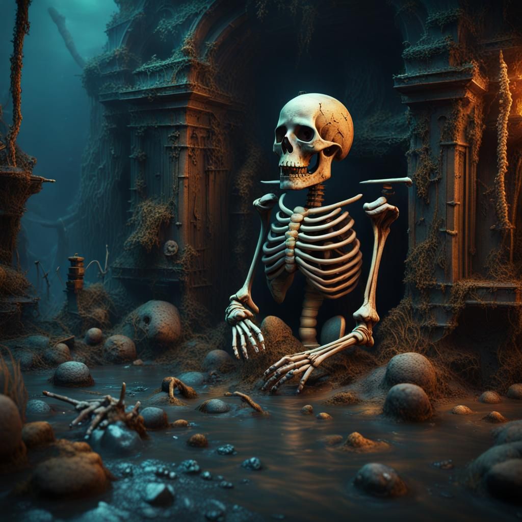 Cursed Skeleton Treasure: Detailed Matte Painting