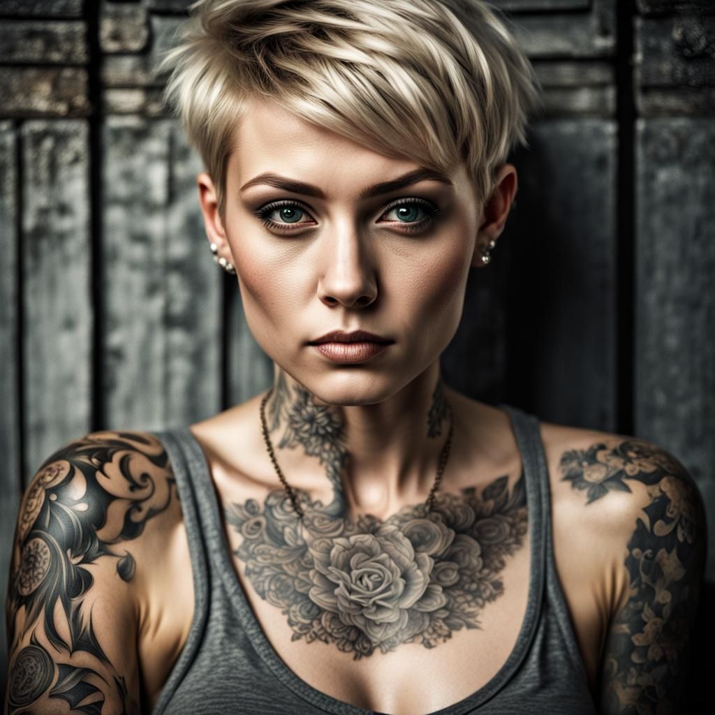 Hyperrealistic Punk Woman with Tattoos