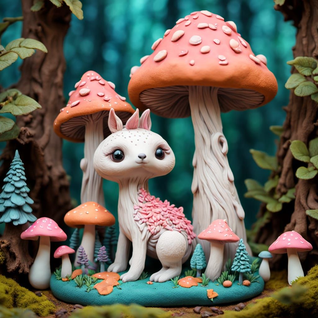 Whimsical Clay Creature in Playdough Forest