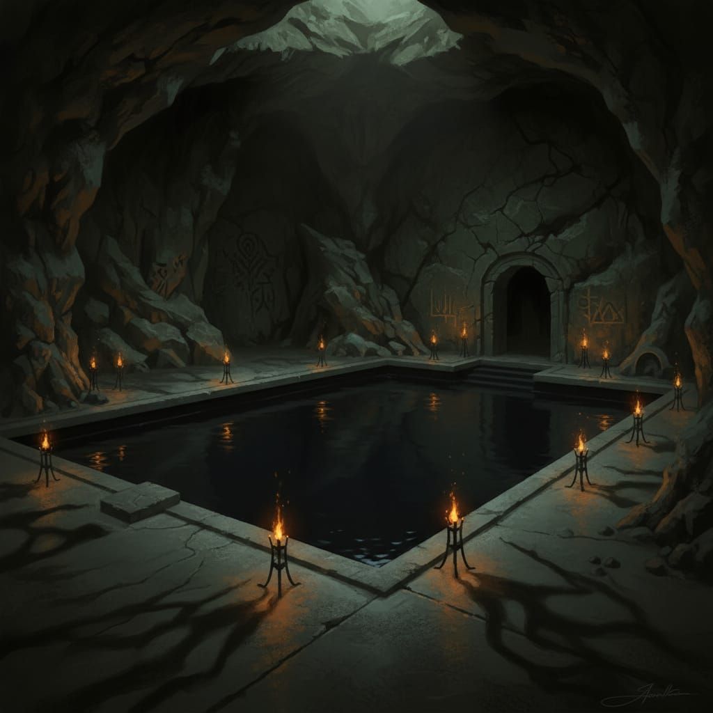 Dark Fantasy Underground Pool in Shadows