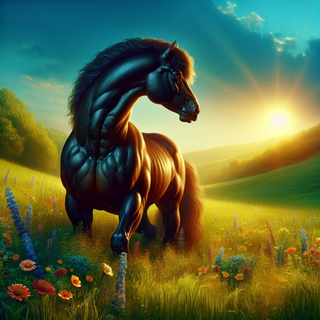 Centaur in Meadow Bathed in Golden Sunlight