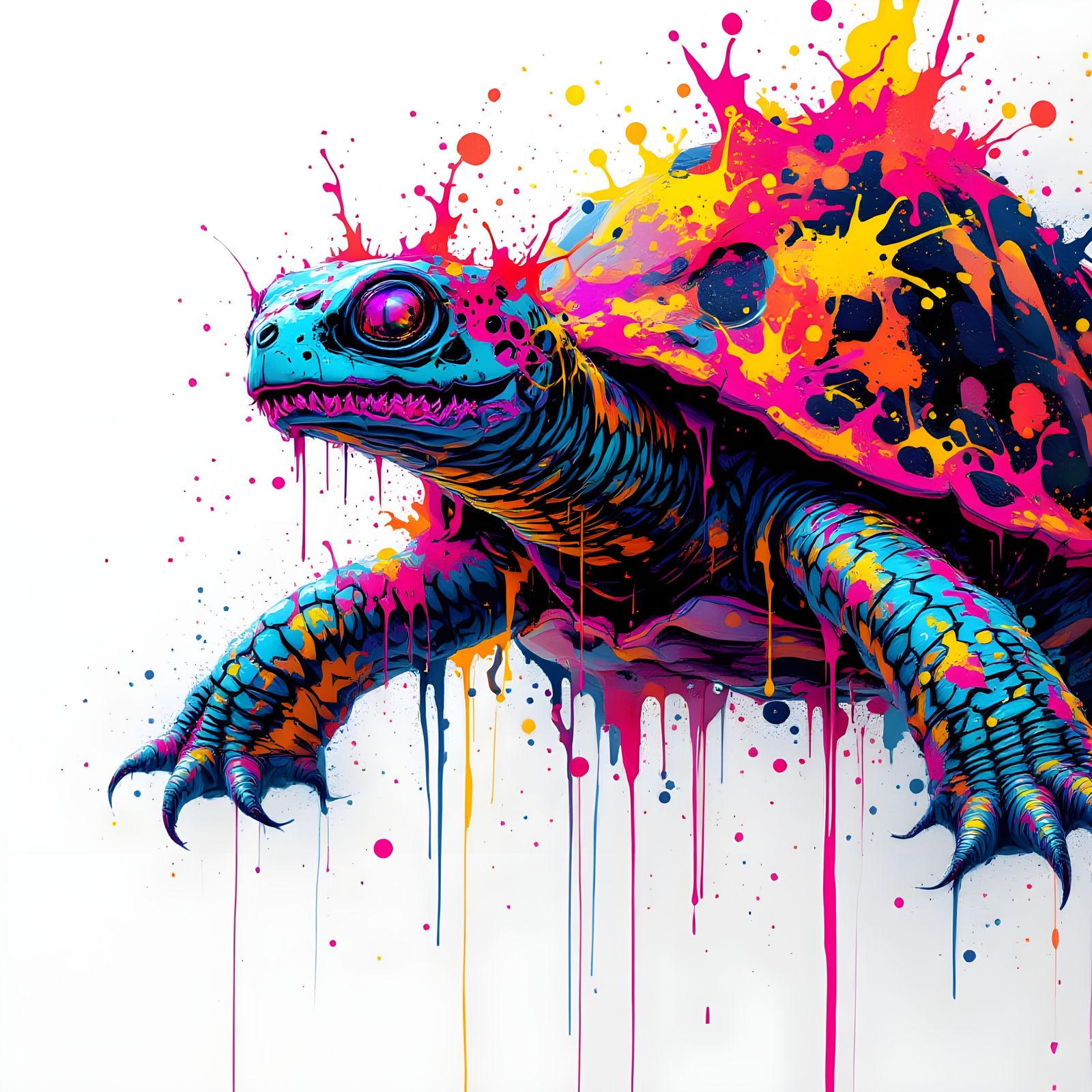 Graffiti Turtle Creature in Spray Paint Style