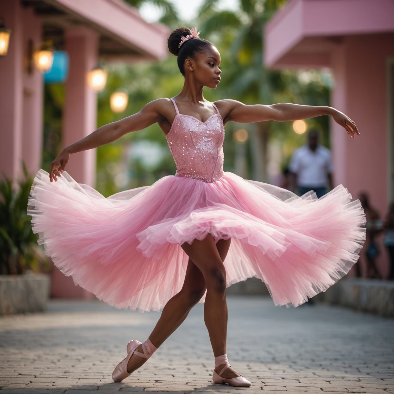 Caribbean Ballerina Dancing in Pink Tutu