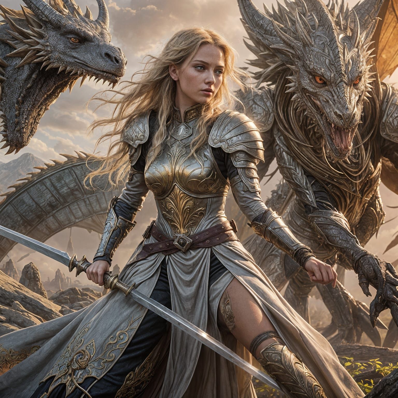 Blonde Warrior and Golden Dragon in Desolation