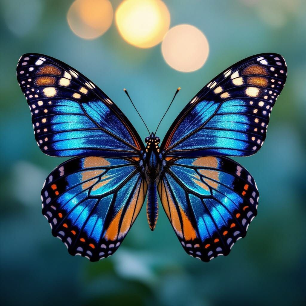 Majestic Monarch Butterfly Portrait in Metallic Blue