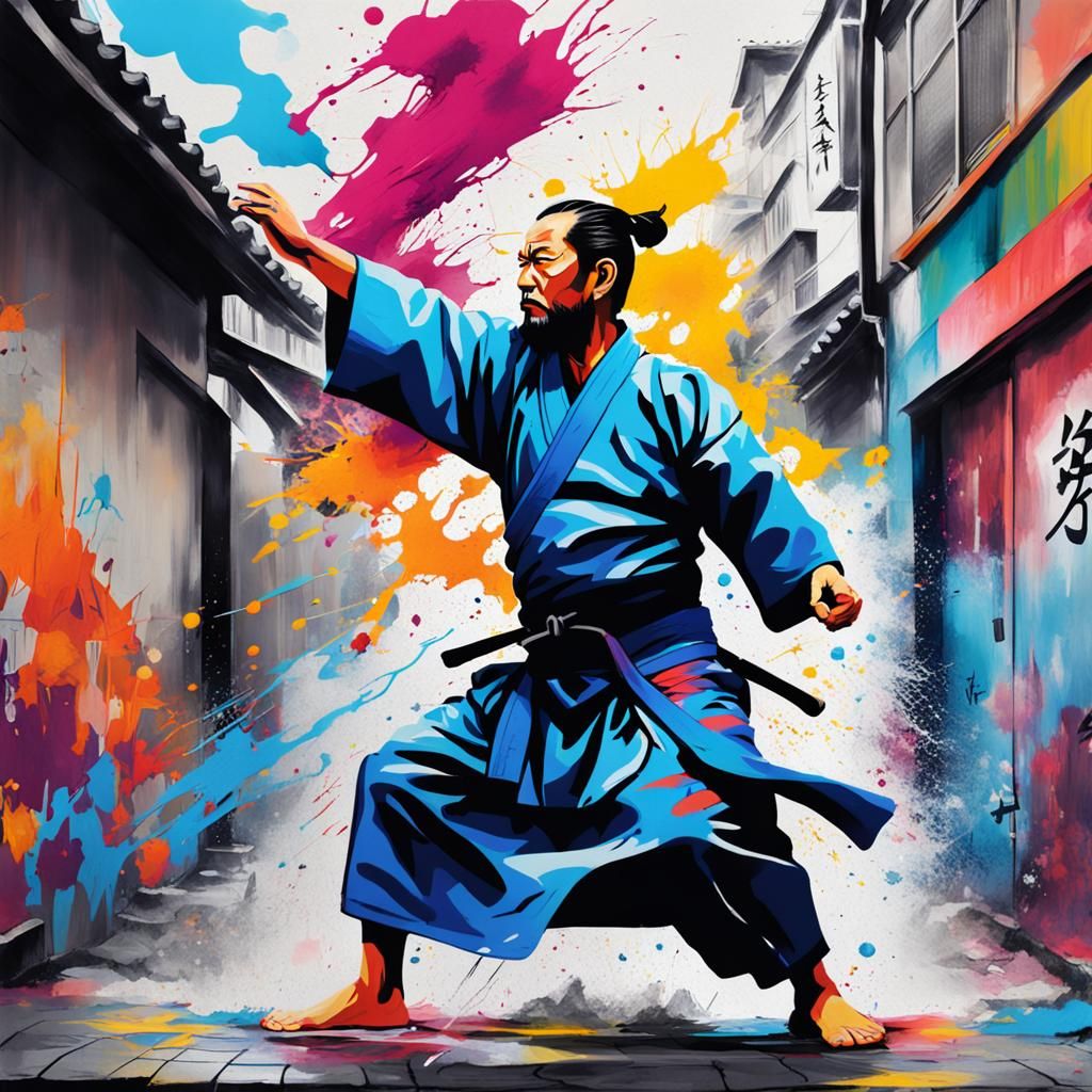Street Fighter in Vibrant Graffiti Style
