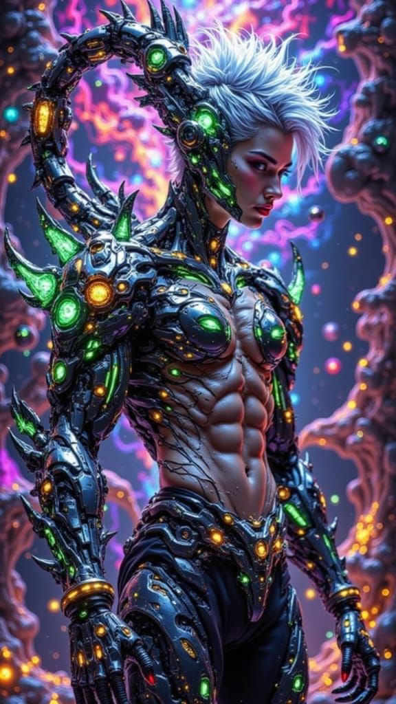 Android Warrior in Cyberpunk Armor