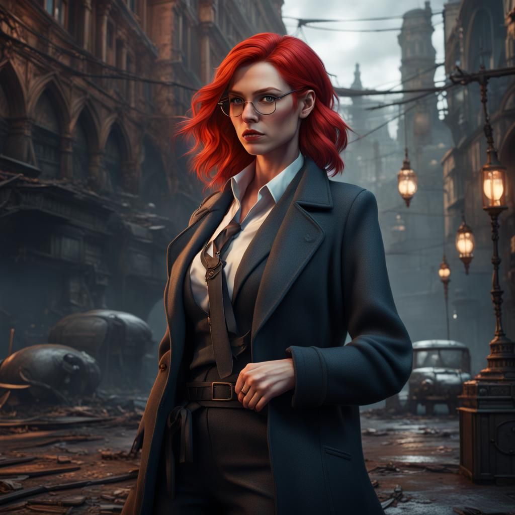 Stunning Redhead Detective: Fantasy Concept Art