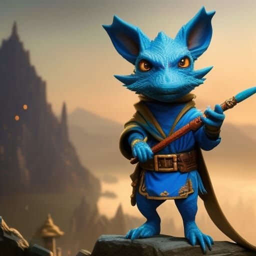 Enchanted Blue Wizard in a Fantastical Realm