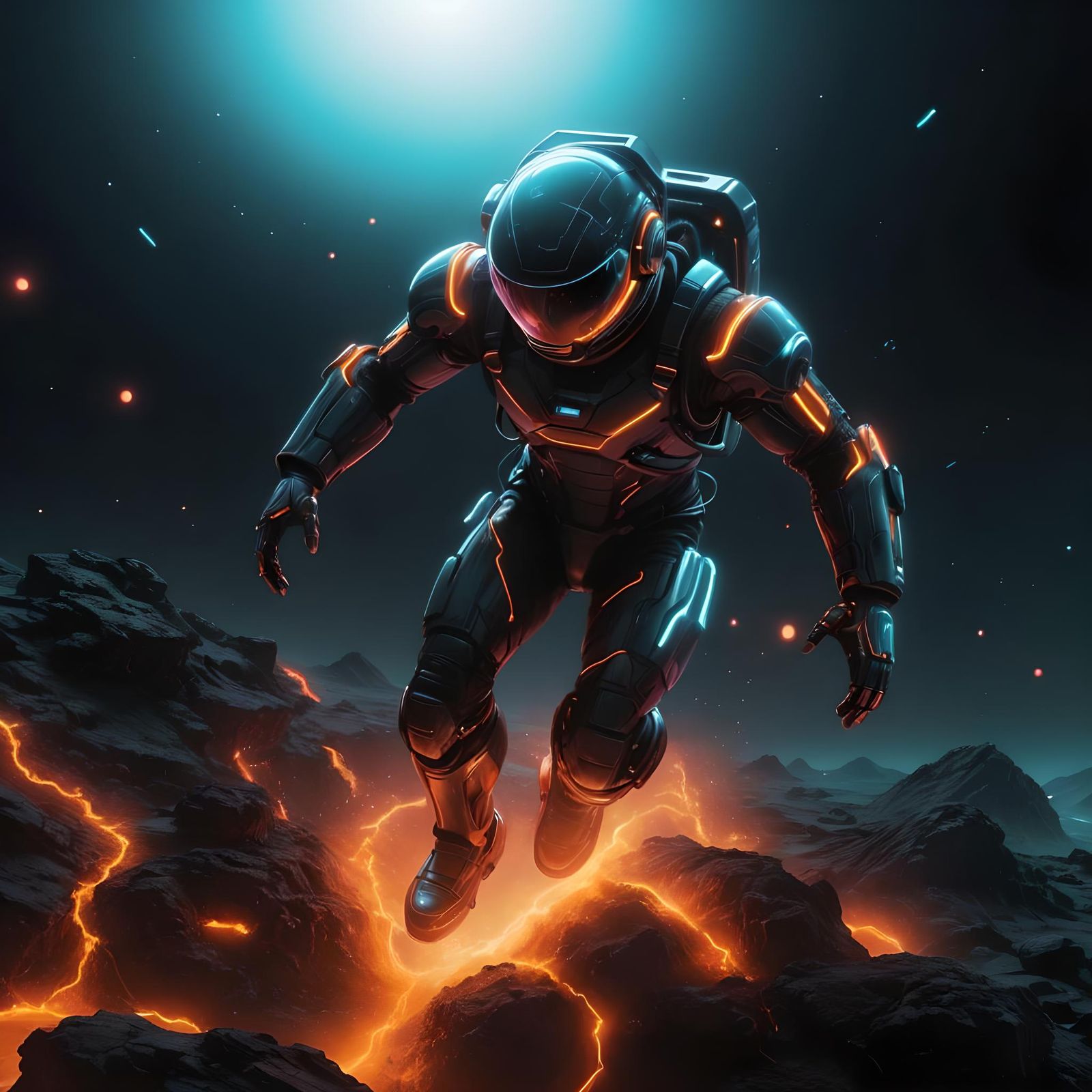 Futuristic Astronaut in Tron Neon Colors