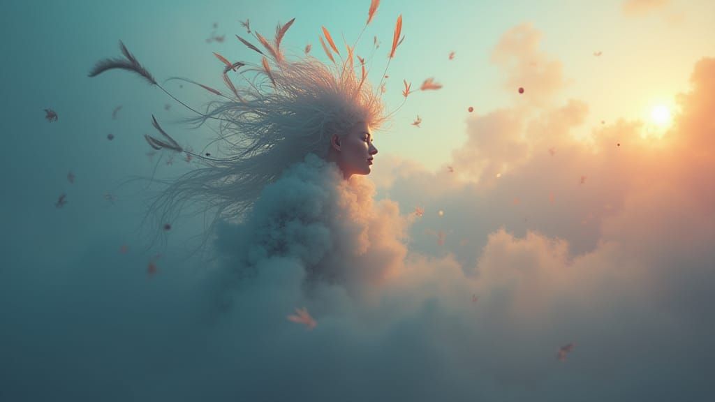 Ethereal Figure Emerging from Mist: A Matte Painting