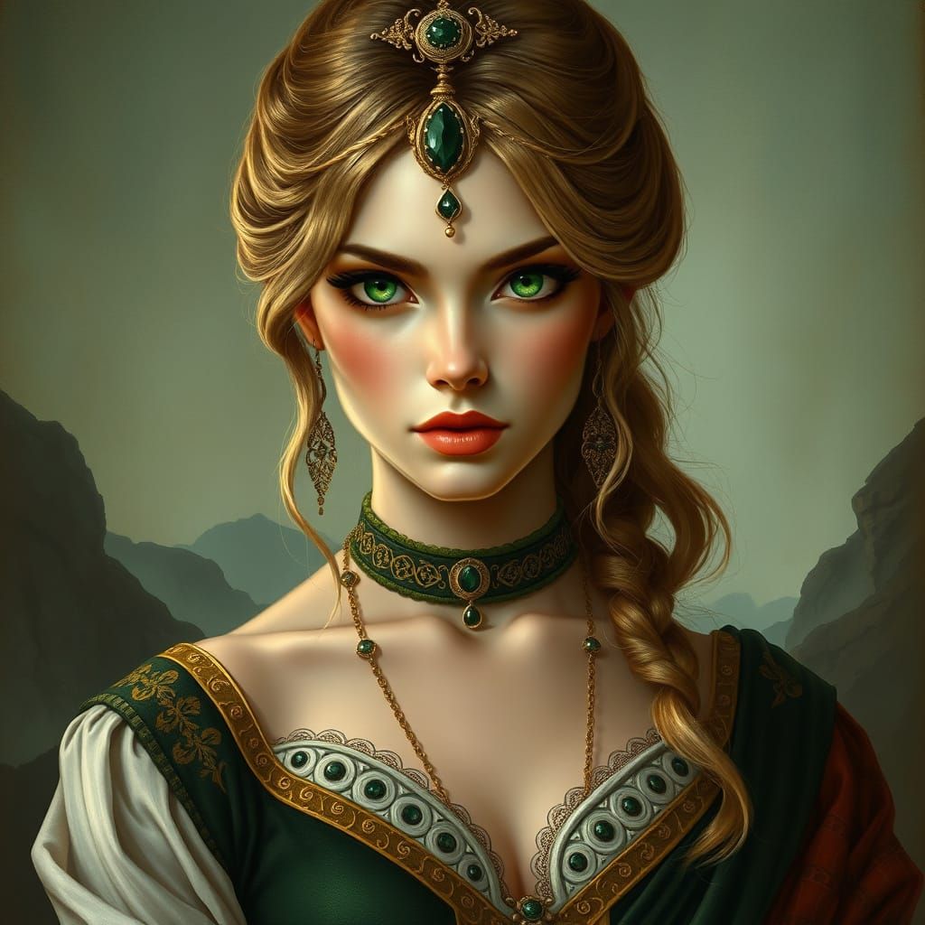 Ethereal Goddess with Vibrant Green Eyes