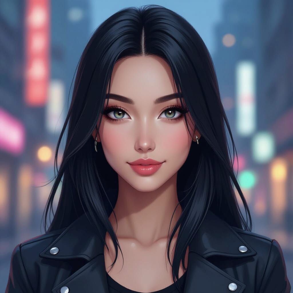 Anime Portrait: Confident Woman with Fierce Expression