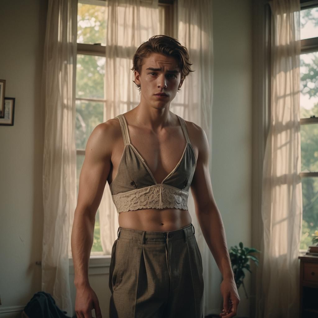 Boy in Bra and Pants with Cinematic Lighting