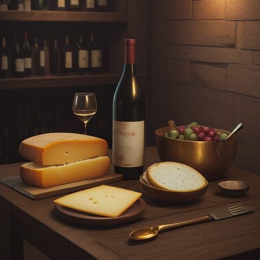 Warmth of Wine and Cheese in Golden Light
