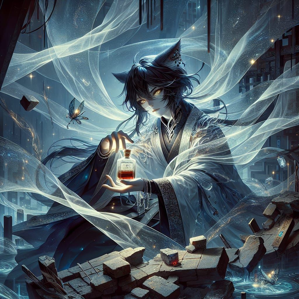 Anime-Inspired Feline Humanoid in Fantasy Setting