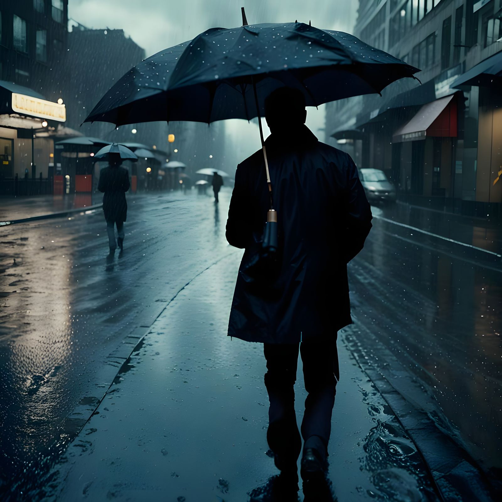 Cinematic Umbrella Opens in Rainy Weather