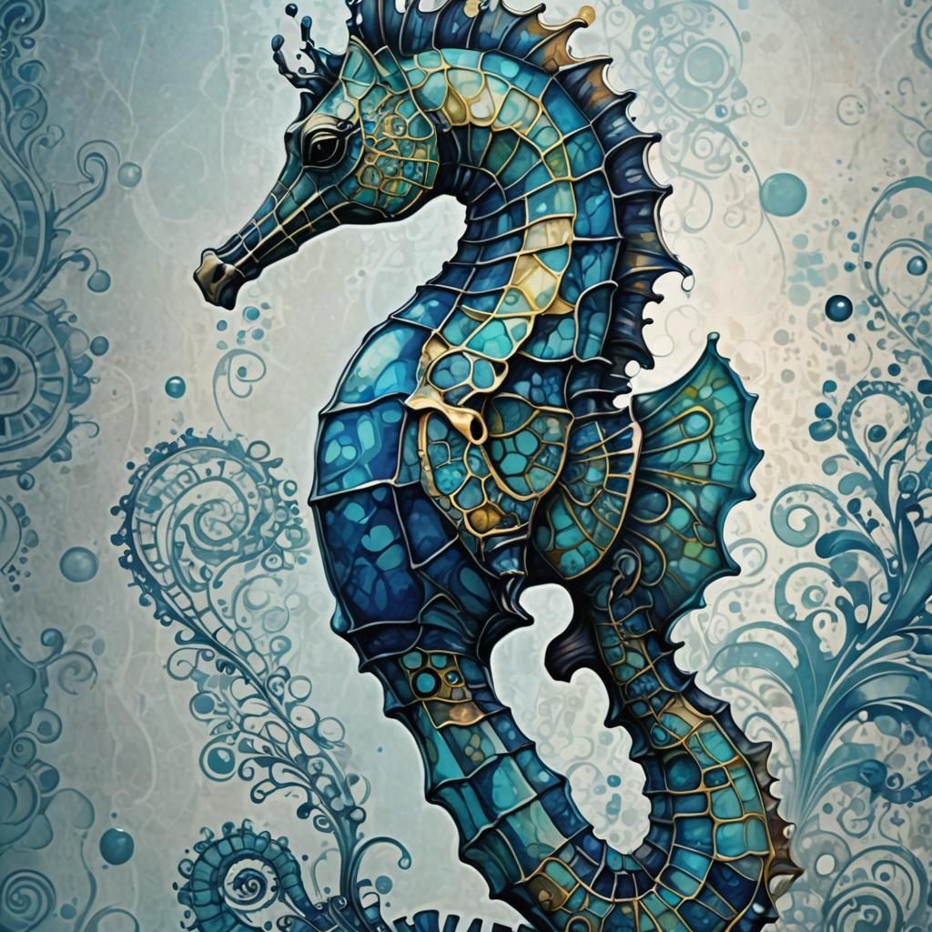 Delicate Seahorse in Blue: Vibrant Splash Art