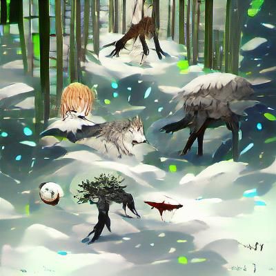 Snowy Forest Landscape with Wolves