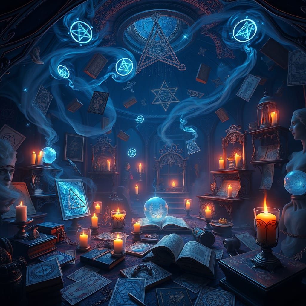 Mystical Chamber with Floating Magical Artifacts