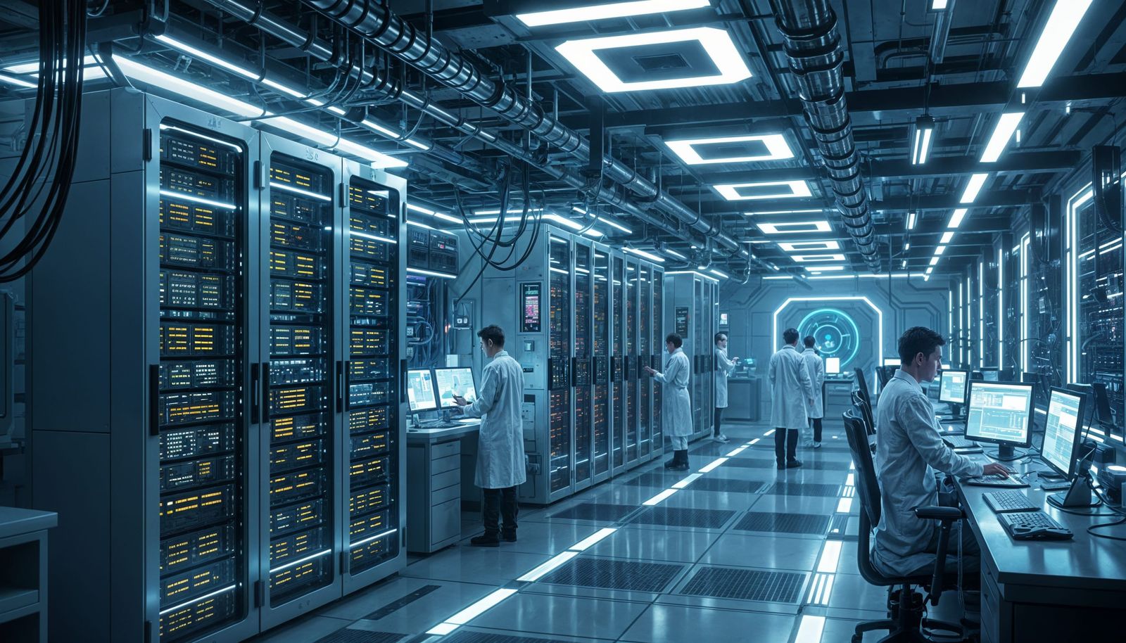 Futuristic Computing Center in Cyberpunk Style