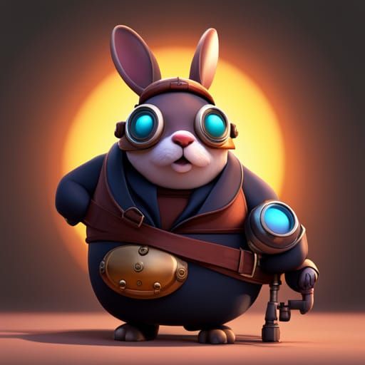 Chubby Steampunk Rabbit in 3D Digital Art