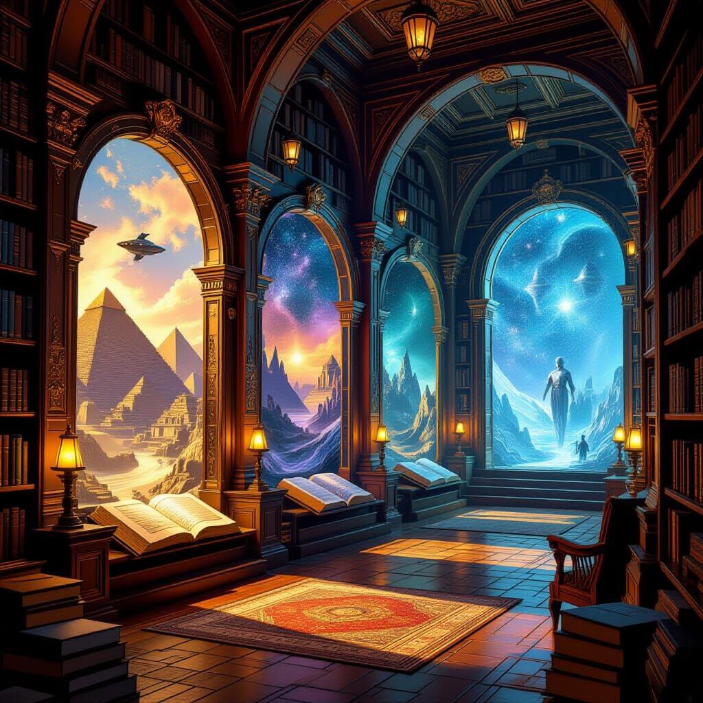 Mystical Library: Books as Glowing Portals