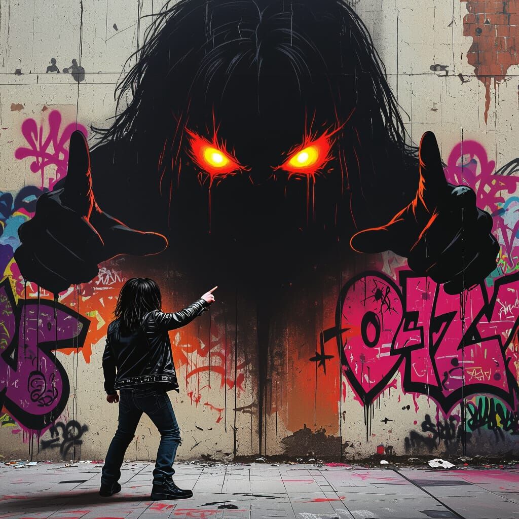 Ozzy Osbourne Confronts Shadow, Graffiti Art Style
