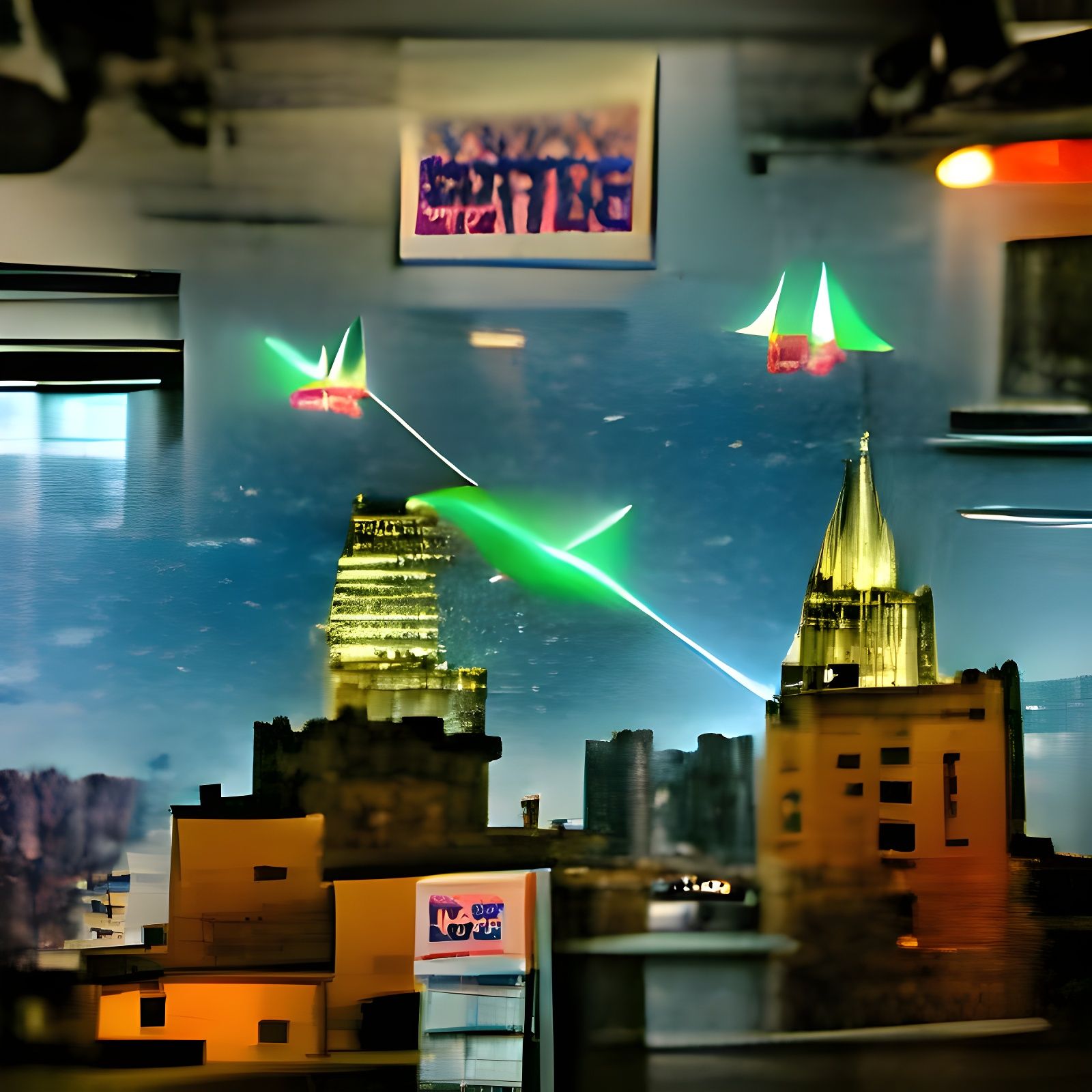 Spaceship Battle Over New York with Lasers