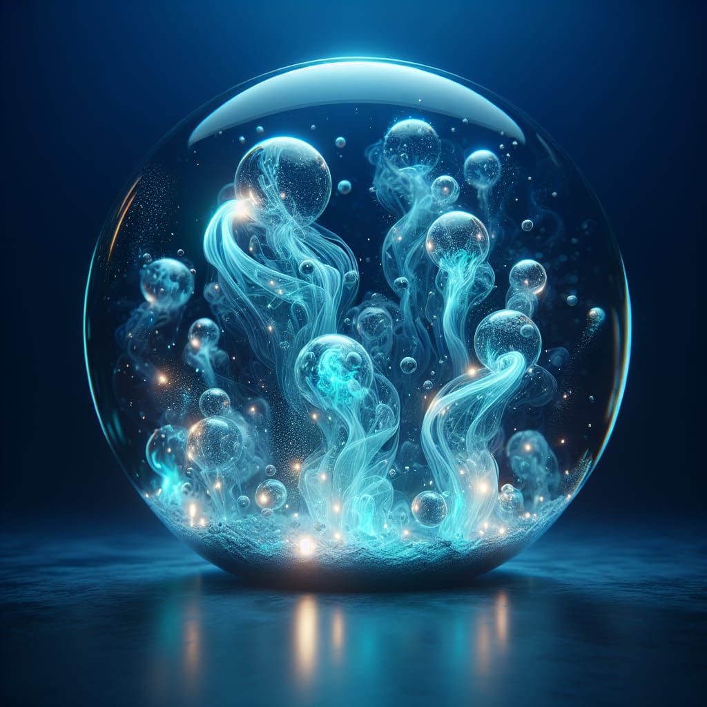 Bioluminescent Gases Swirling in Transparent Glass Orb