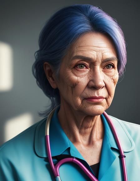 Hyperrealistic Nurse Portrait in Colorful Hospital