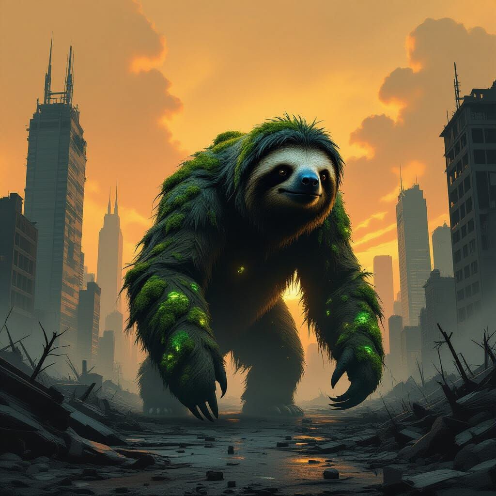 Ancient Sloth in Post-Apocalyptic Cityscape