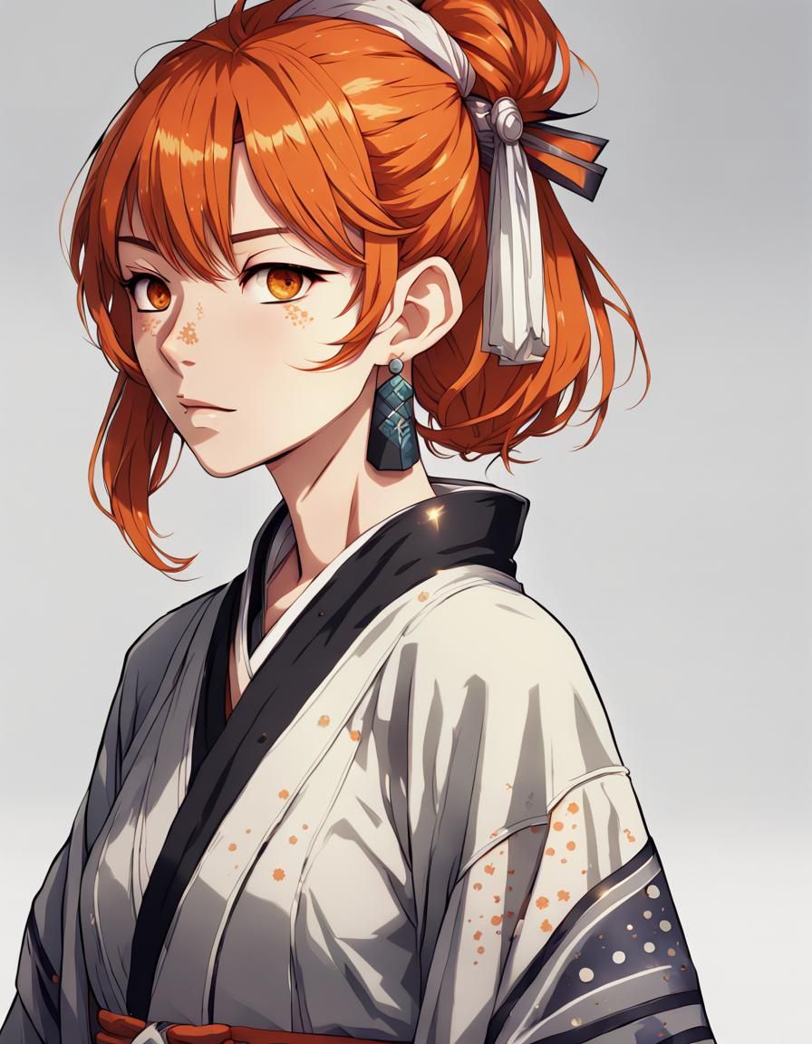 Anime Rogue with Kimono and Orange Hair
