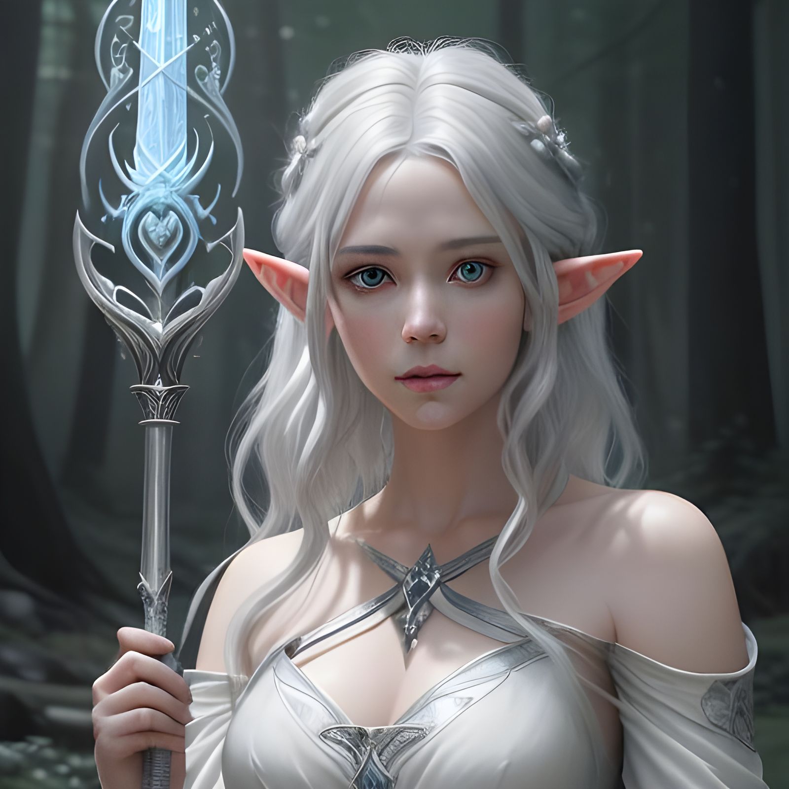 Enchanting Elf Casting Spell in Dark Forest