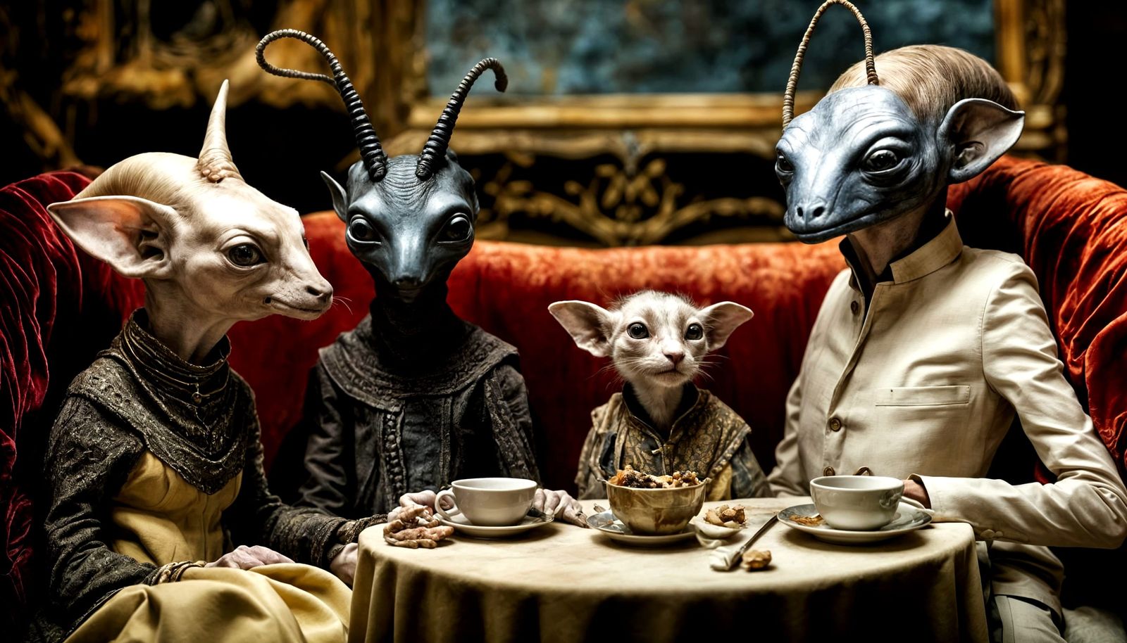 Surreal Alien Restaurant Celebration in Magical Realism