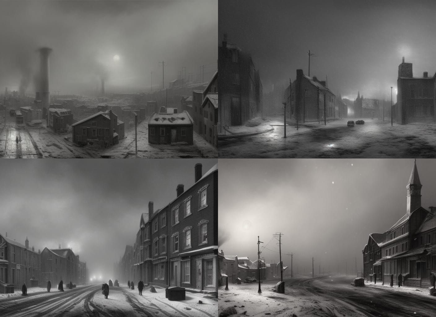 Desolate Snow Town: Charcoal Drawing in 8K