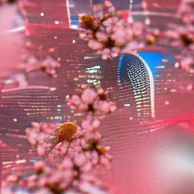 Tokyo Skyline and Sakura Blossoms in Spring