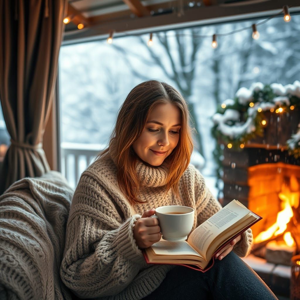 Cozy Winter Scene with Soft Sweaters and Warm Ambiance