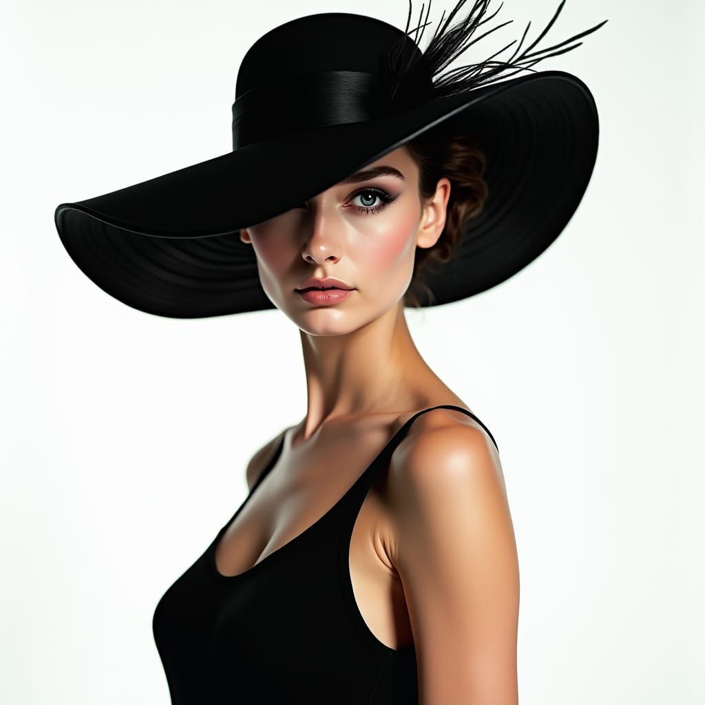 Supermodel in Vogue Style with Black Hat