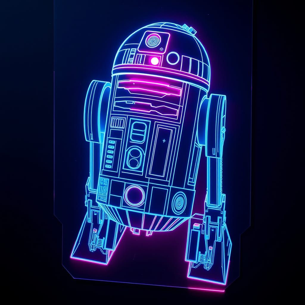 R2D2 Blueprint on Acrylic in Cyberpunk Style