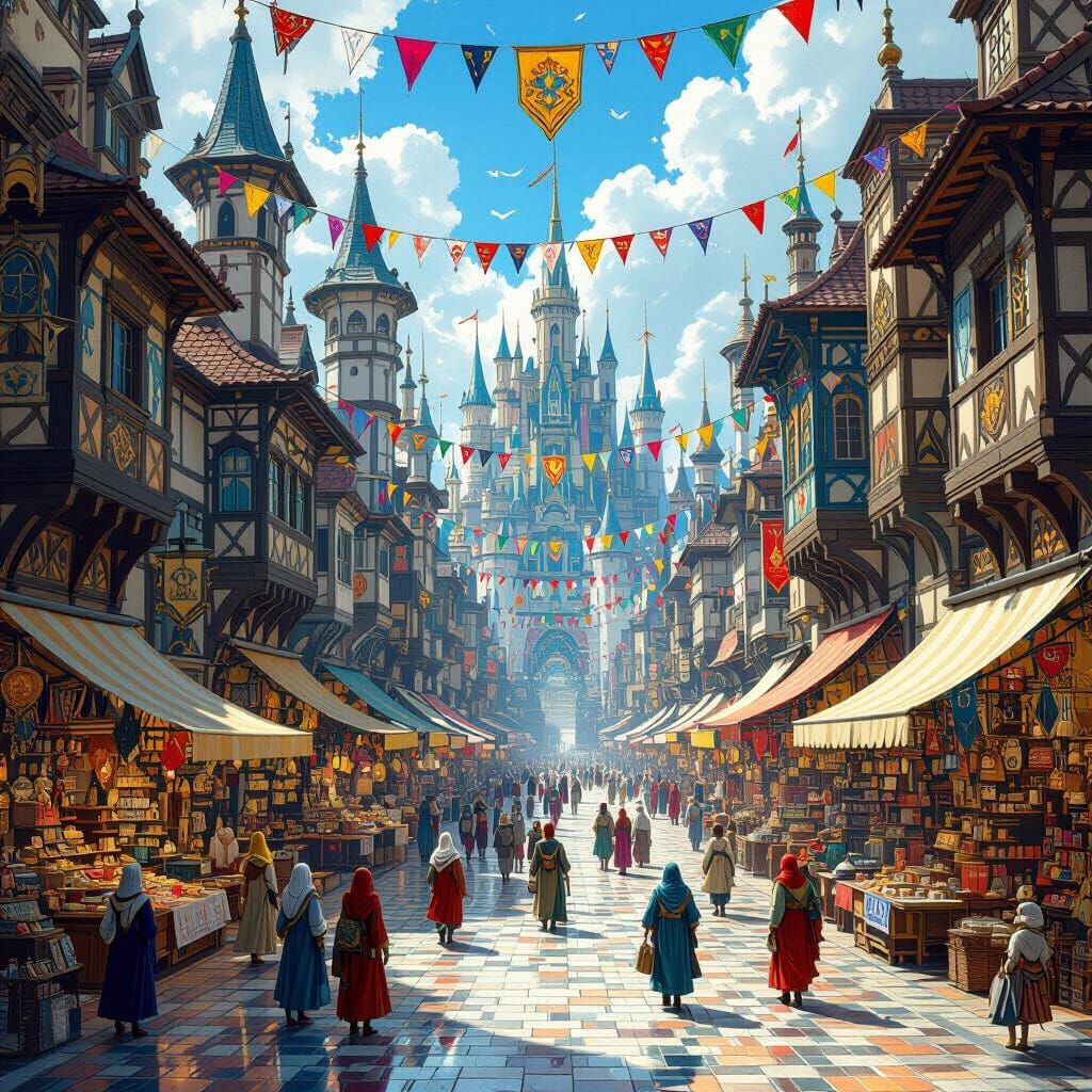 Fantastical City Marketplace in Detailed Matte Painting