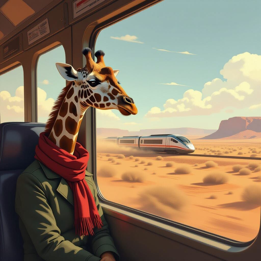 Giraffe on High-Speed Desert Train