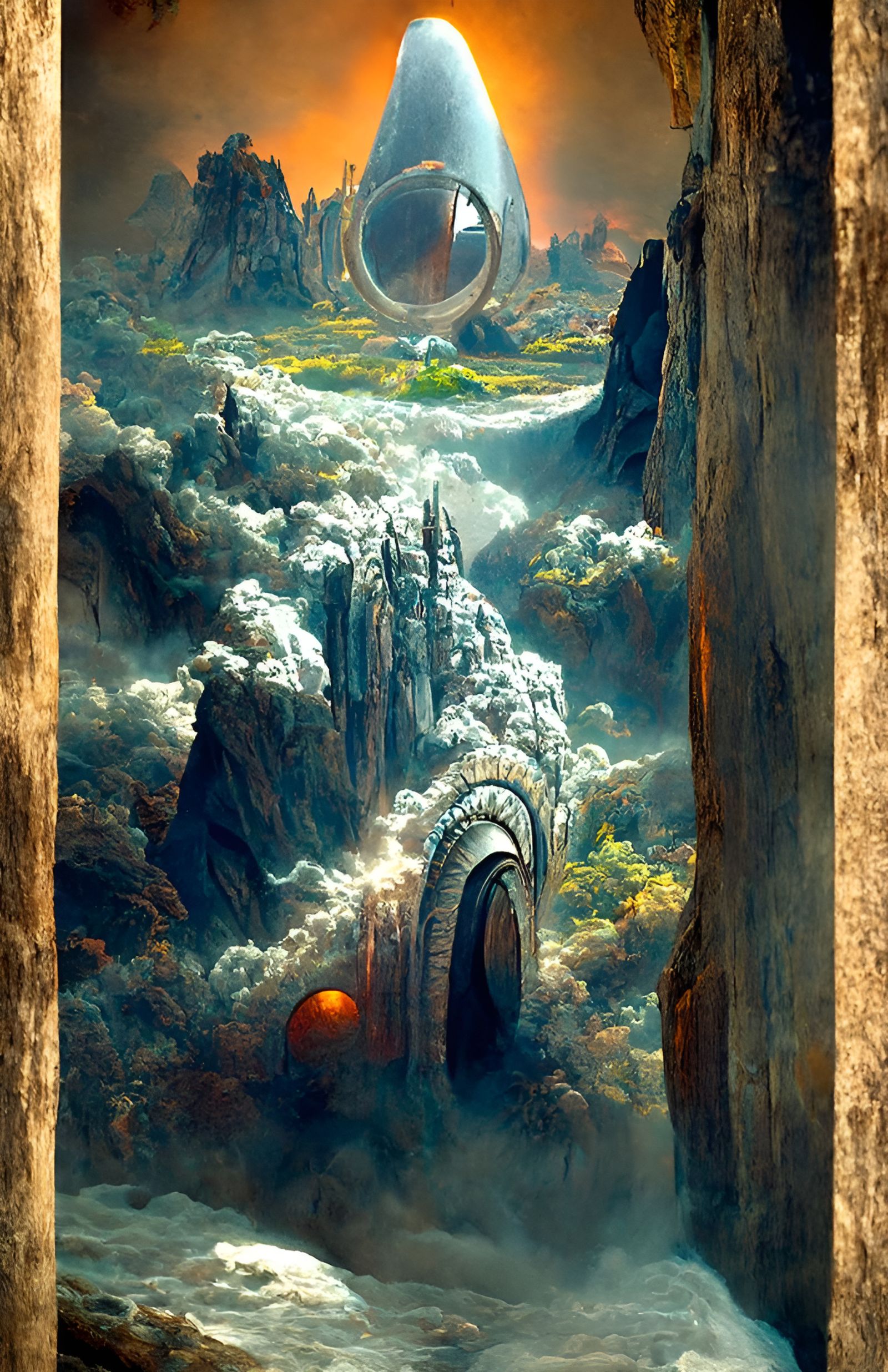 Circular Stargate to Metallic Alien World