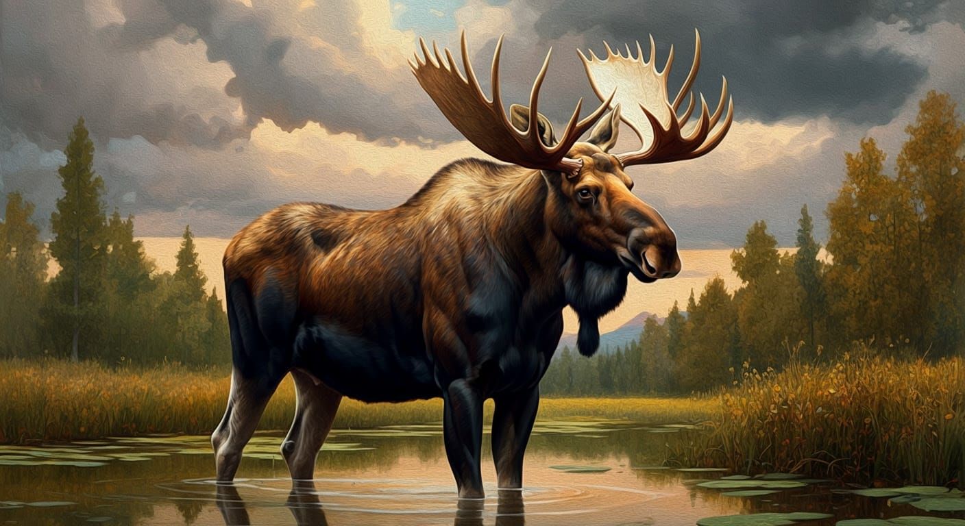 Majestic Northwoods Bull in Renaissance Fresco Style