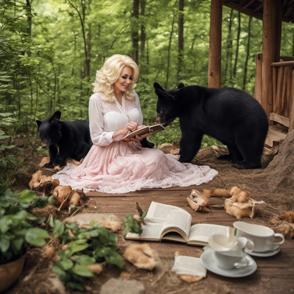 Dolly Parton and Bear Cubs in Smoky Mountains