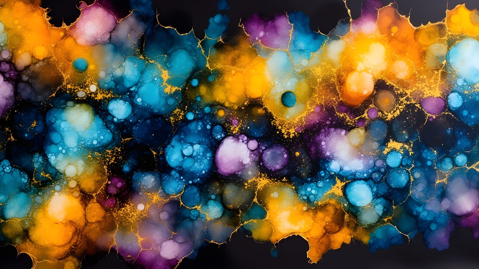 Vibrant Alcohol Inks Swirl on Black Paper