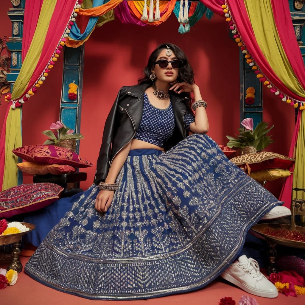 Confident Indian Beauty in Vibrant Traditional Setting