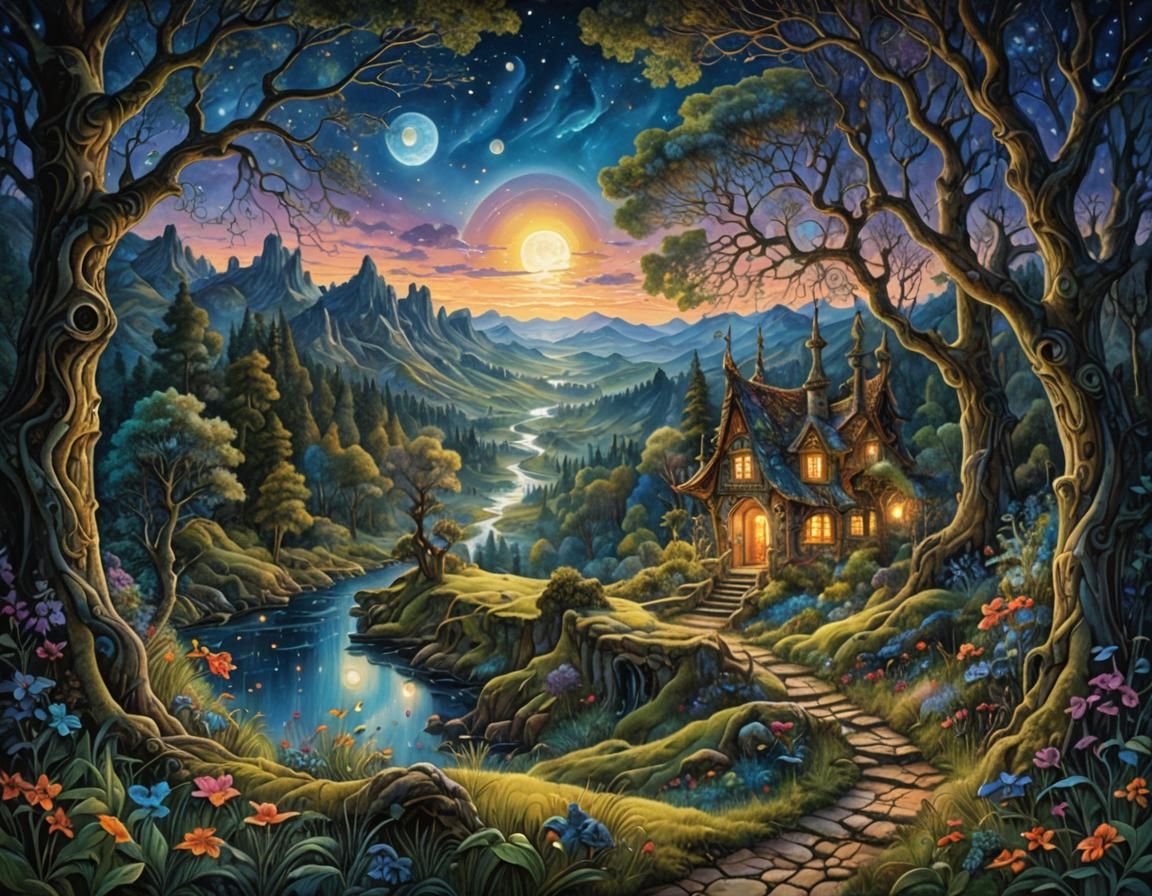 Lunar Night Illuminates Forest Glade