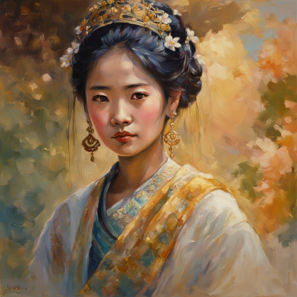 Impressionist Princess Portrait in Earthy Hues